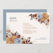 秋の素朴フローラブルーベビーシャワー招待状 招待状 (正面/裏面)