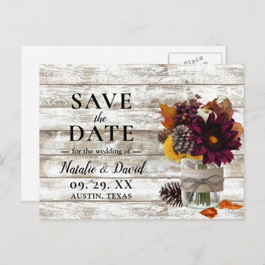 秋の素朴フローラメーソンジャー秋保存日 案内ポストカード (正面/裏面)