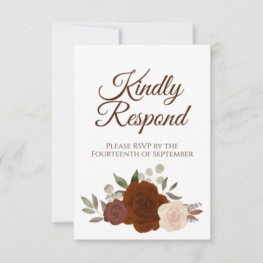 秋の素朴フローララストオレンジバラ結婚ズ 出欠カード (正面)