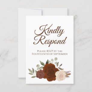 秋の素朴フローララストオレンジバラ結婚ズ 出欠カード