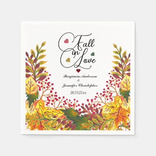 秋の素朴フローラ台本秋インラブ結婚ズ スタンダードカクテルナプキン (正面)