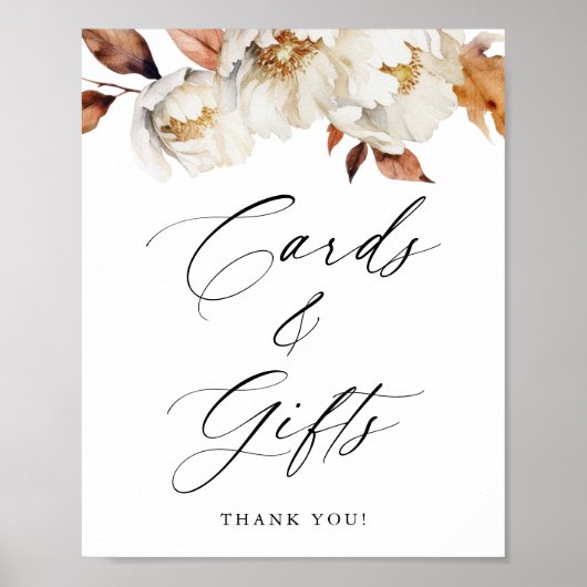 秋の素朴フローラ婚礼カードとギフトサイン ポスター (正面)