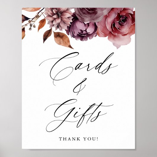 秋の素朴フローラ婚礼カードとギフトサイン ポスター (正面)
