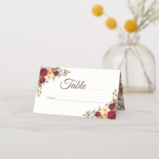 秋の素朴フローラ折り畳み座席表 プレイスカード (正面)