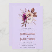 秋の素朴フローラ植物紫結婚ズ 招待状 (正面/裏面)