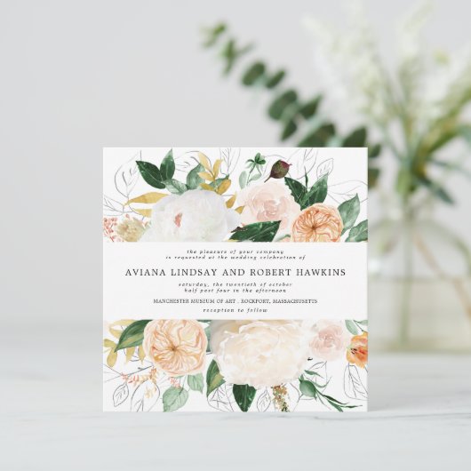 秋の素朴フローラ水彩結婚式招待状 招待状 (スタンド正面)