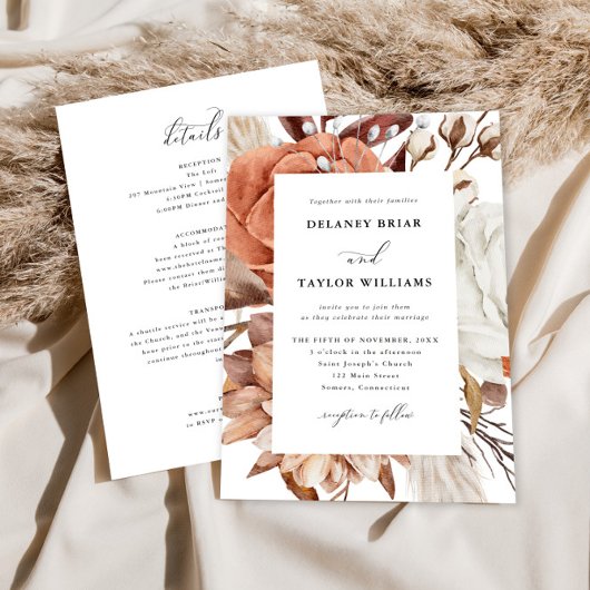 秋の素朴フローラ、フレーム1ピース結婚 招待状
