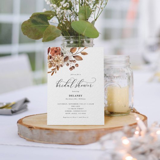 秋の素朴フローラ、ブライダルシャワー 招待状