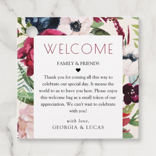 秋の素朴ブルゴーニュモダンー海軍の結婚歓迎 フェイバータグ (正面)