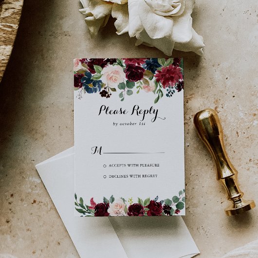 秋の素朴ブルゴーニュモダン書道RSVP 出欠カード