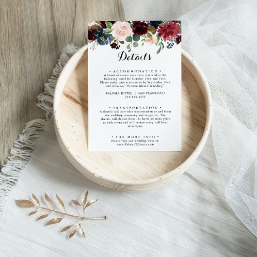 秋の素朴ブルゴーニュ書道結婚詳細 エンクロージャーカード