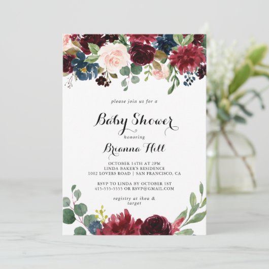 秋の素朴ブルゴーニュ書道赤ちゃんシャワー 招待状 (スタンド正面)