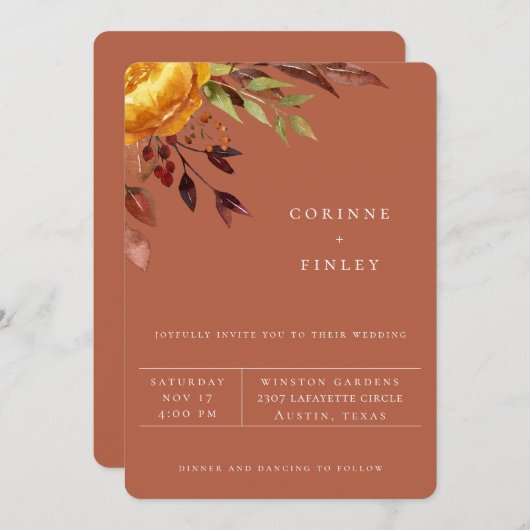 秋の素朴ブーケラスト結婚式招待状 案内状 (正面/裏面)