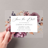 秋の素朴マルサラフローラ結婚式の日付を保存 アクリル招待状 (インサイチュ (ポータブル))