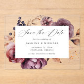 秋の素朴マルサラフローラ結婚式の日付を保存 アクリル招待状 (正面)