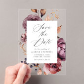 秋の素朴マルサラフローラ結婚式の日付を保存 アクリル招待状 (インサイチュ (ポータブル))