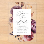 秋の素朴マルサラフローラ結婚式の日付を保存 アクリル招待状 (正面)