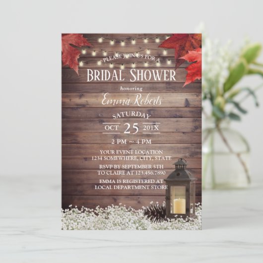 秋の素朴ランタン秋の結婚式ブライダルシャワー 招待状 (スタンド正面)
