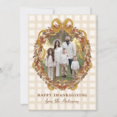 秋の素朴リースと弓4 Photo Thanksgiving シーズンカード (正面)