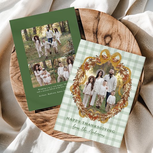 秋の素朴リースと弓4 Photo Thanksgiving シーズンカード