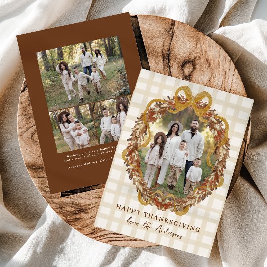 秋の素朴リースと弓4 Photo Thanksgiving シーズンカード