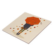 秋の素朴傘の女の子 タイル (側面)