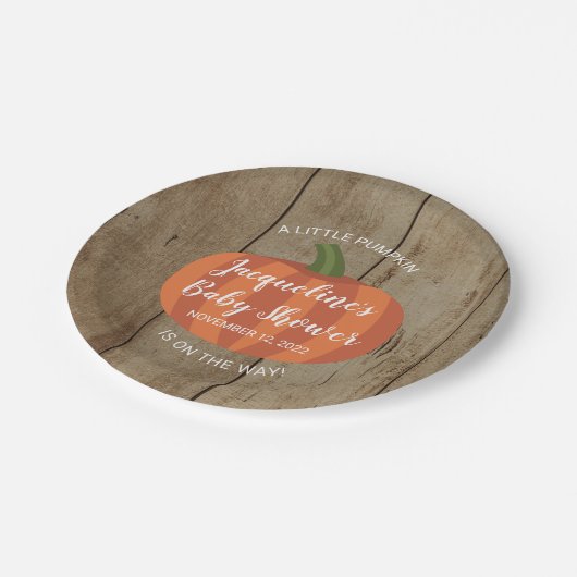 秋の素朴小さなかぼちゃの秋赤ちゃんシャワー ペーパープレート (アングル)