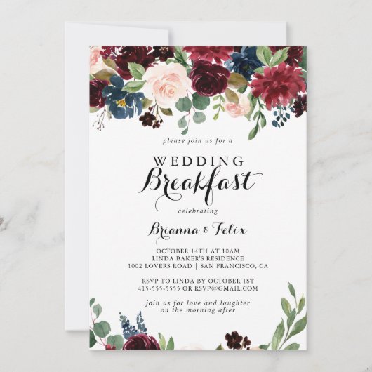 秋の素朴書モダン道の結婚朝食 招待状 (正面)