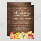 秋の素朴木 |感謝祭ディナーパーティー 招待状 (正面/裏面)