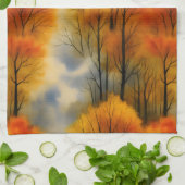 秋の素朴森 – 秋の水彩 キッチンタオル (折り畳み)