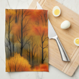 秋の素朴森 – 秋の水彩 キッチンタオル