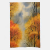 秋の素朴森 – 秋の水彩 キッチンタオル (縦)