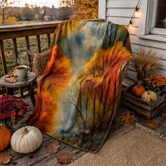 秋の素朴森 – 秋の水彩 シェルパブランケット
