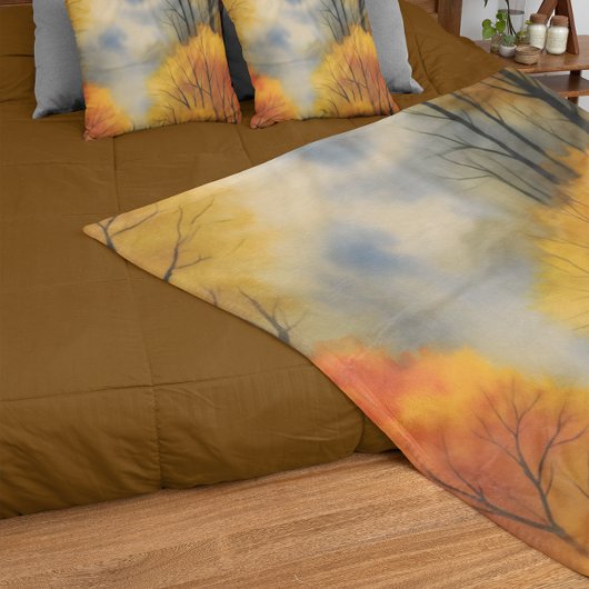 秋の素朴森 – 秋の水彩 シェルパブランケット