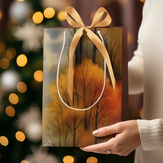 秋の素朴森 – 秋の水彩 ミディアムペーパーバッグ