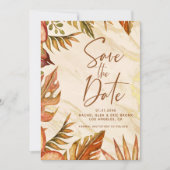 秋の素朴植物大理石の日付カードを保存 案内状 (正面)