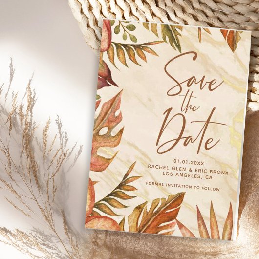 秋の素朴植物大理石の日付カードを保存 案内状