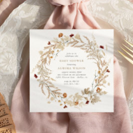 秋の素朴植物性の赤ちゃんシャワー 招待状