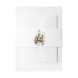 秋の素朴水彩松のモノグラ結婚ム 招待状ベリーバンド