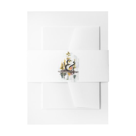 秋の素朴水彩松のモノグラ結婚ム 招待状ベリーバンド (正面例)