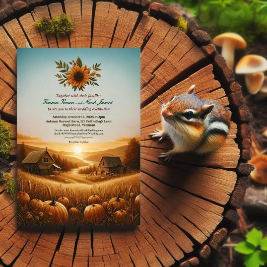 秋の素朴田舎結婚式招待状 招待状