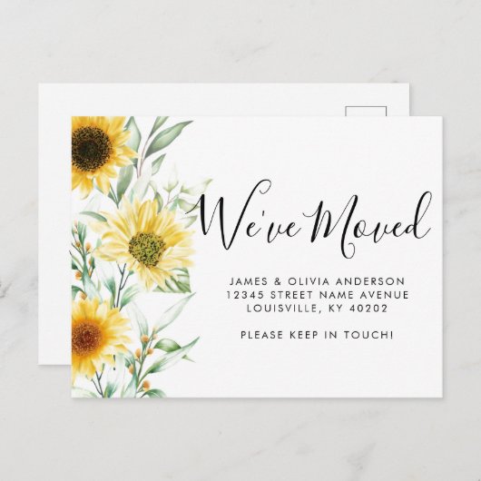 秋の素朴秋ひまわり引っ越しました移動 案内ポストカード (正面/裏面)