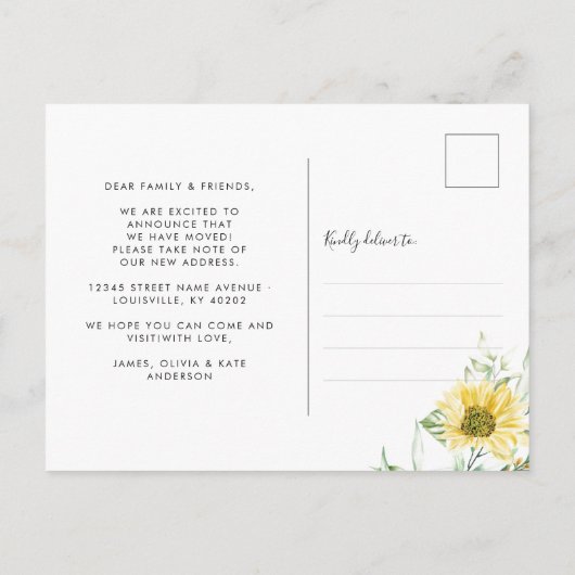 秋の素朴秋ひまわり引っ越しました移動 案内ポストカード (裏面)