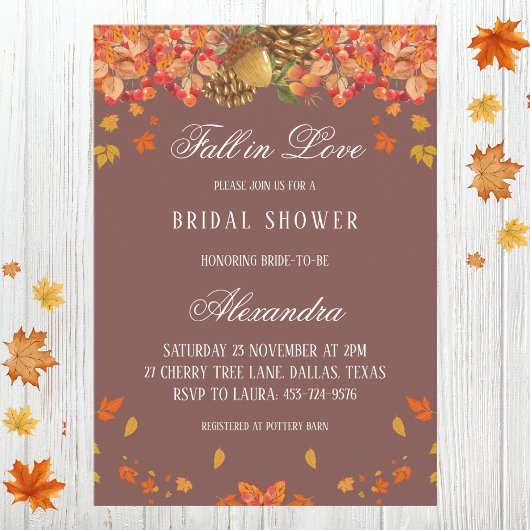 秋の素朴秋インラブブライダルシャワー 招待状