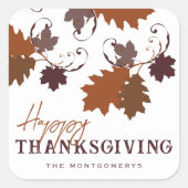 秋の素朴秋オーク葉ズハッピーサンクスギビング スクエアシール (正面)