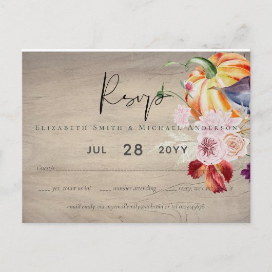 秋の素朴秋カボチャのイチジクの花結婚の数 ポストカード (正面)