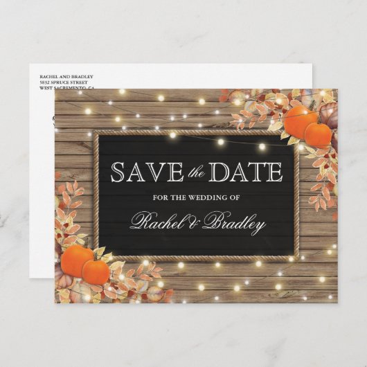 秋の素朴秋カボチャ日付を保存 案内ポストカード (正面/裏面)