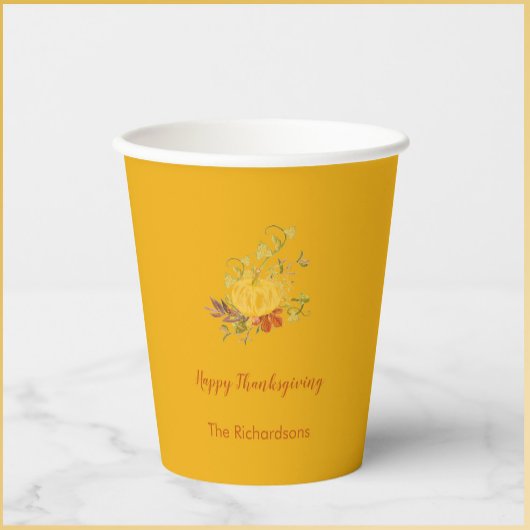 秋の素朴秋カボチャ色感謝祭 紙コップ