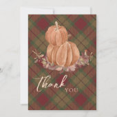 秋の素朴秋パンプキンプレイドサンキューカード 招待状 (正面)