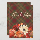 秋の素朴秋パンプキンプレイドサンキューカード 招待状 (正面/裏面)